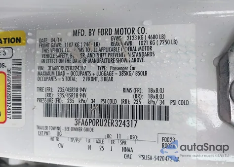 2014 Ford Fusion Hybrid Titanium from USA, damaged, VIN 3FA6P0RU2ER324317